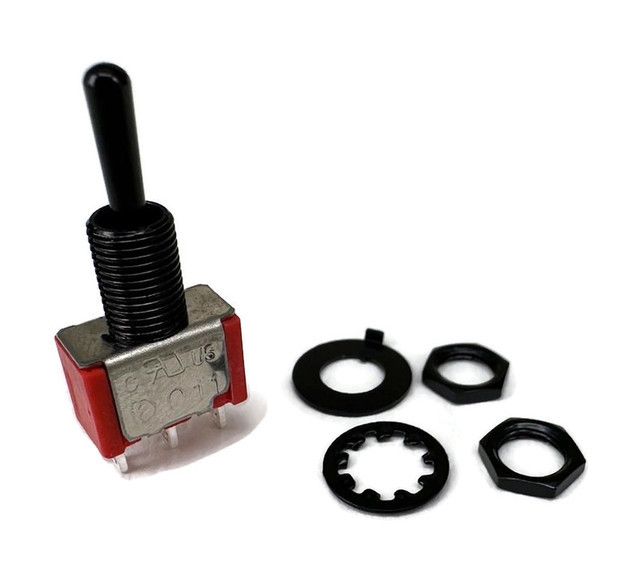 MINI TOGGLE SWITCH 1M SERIES SPDT ON-OFF-ON BLACK SHAFT