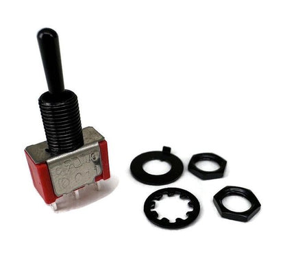 MINI TOGGLE SWITCH 1M SERIES SPDT ON-OFF-ON BLACK SHAFT